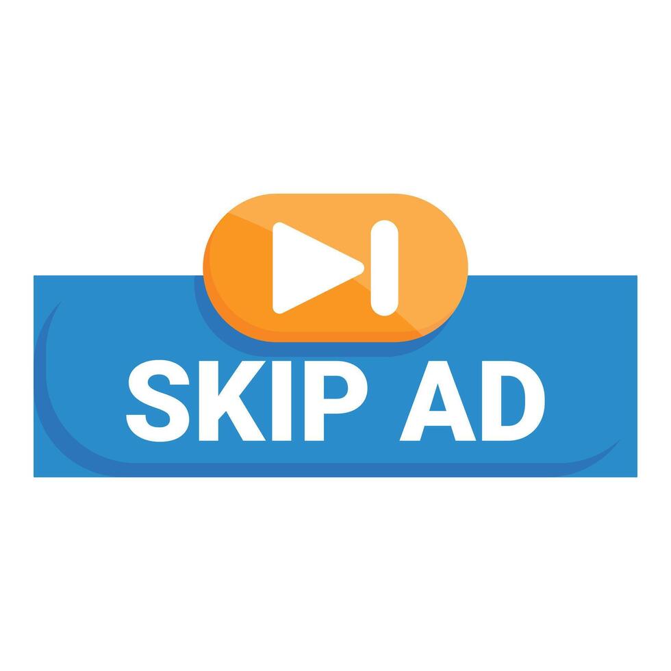 Skip ad button allowing viewers to bypass commercials vector