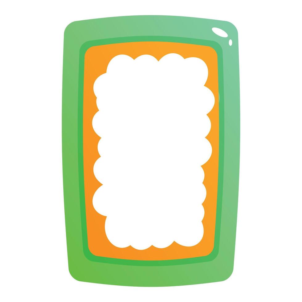 Green rounded rectangle banner with orange frame and clouds showing copy space vector