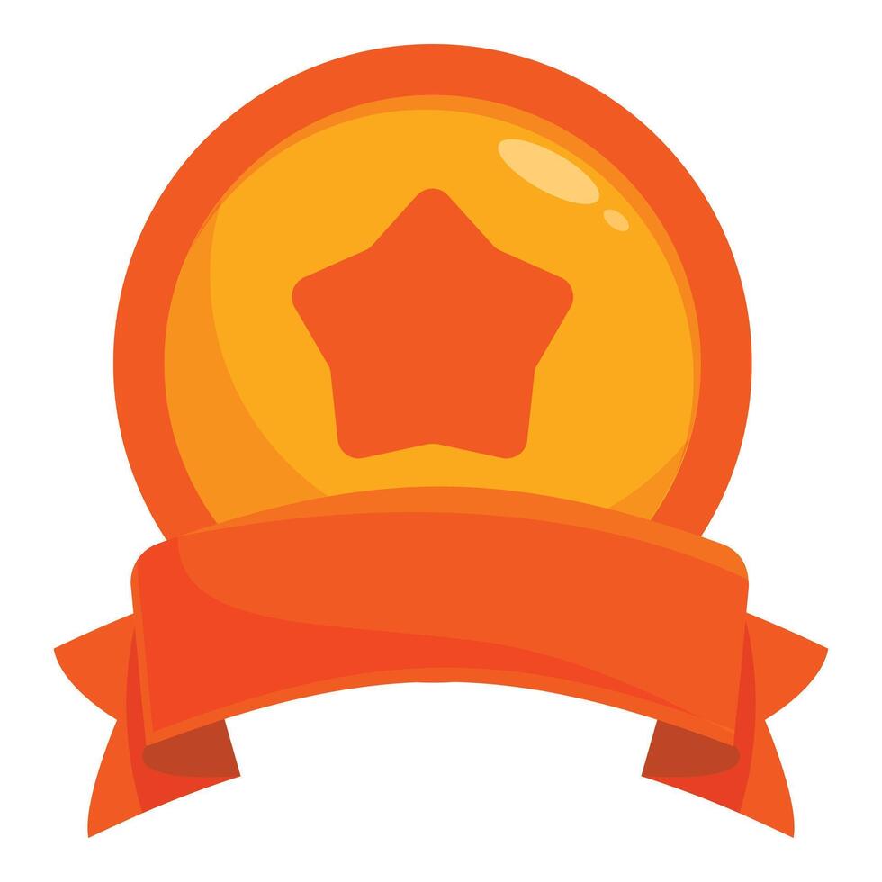 Orange glossy button with ribbon and star for highlighting important information vector