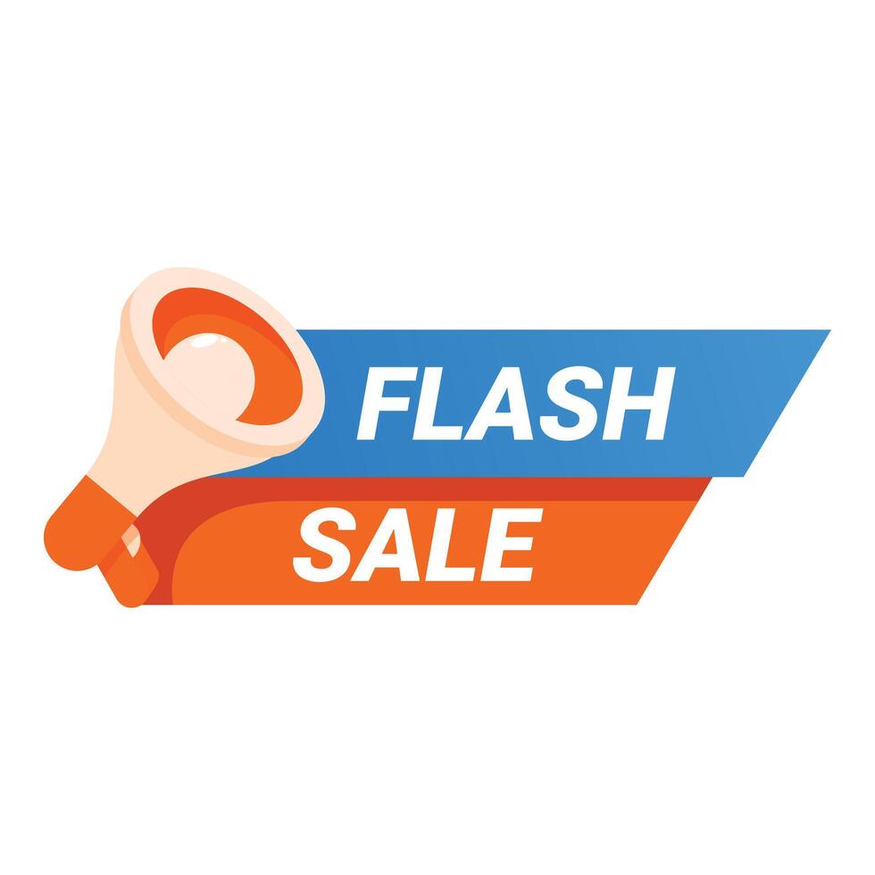 Megaphone announcing flash sale with orange and blue banner vector