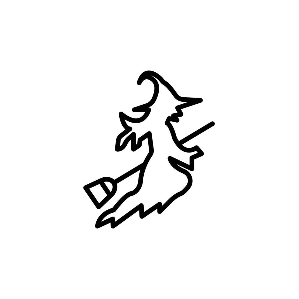 Witch on a broom icon logo sign outline vector