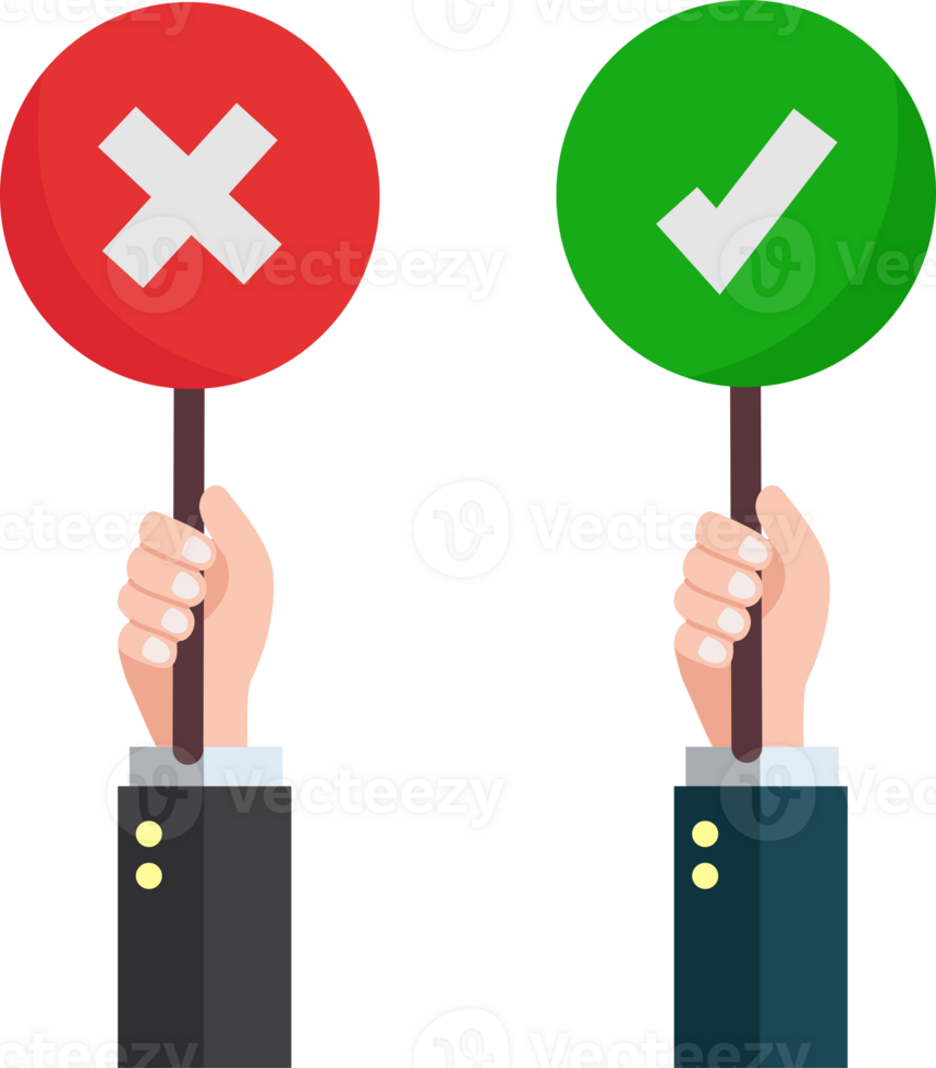 hands hold signboard icon right and wrong or illustration of Voting and polling png