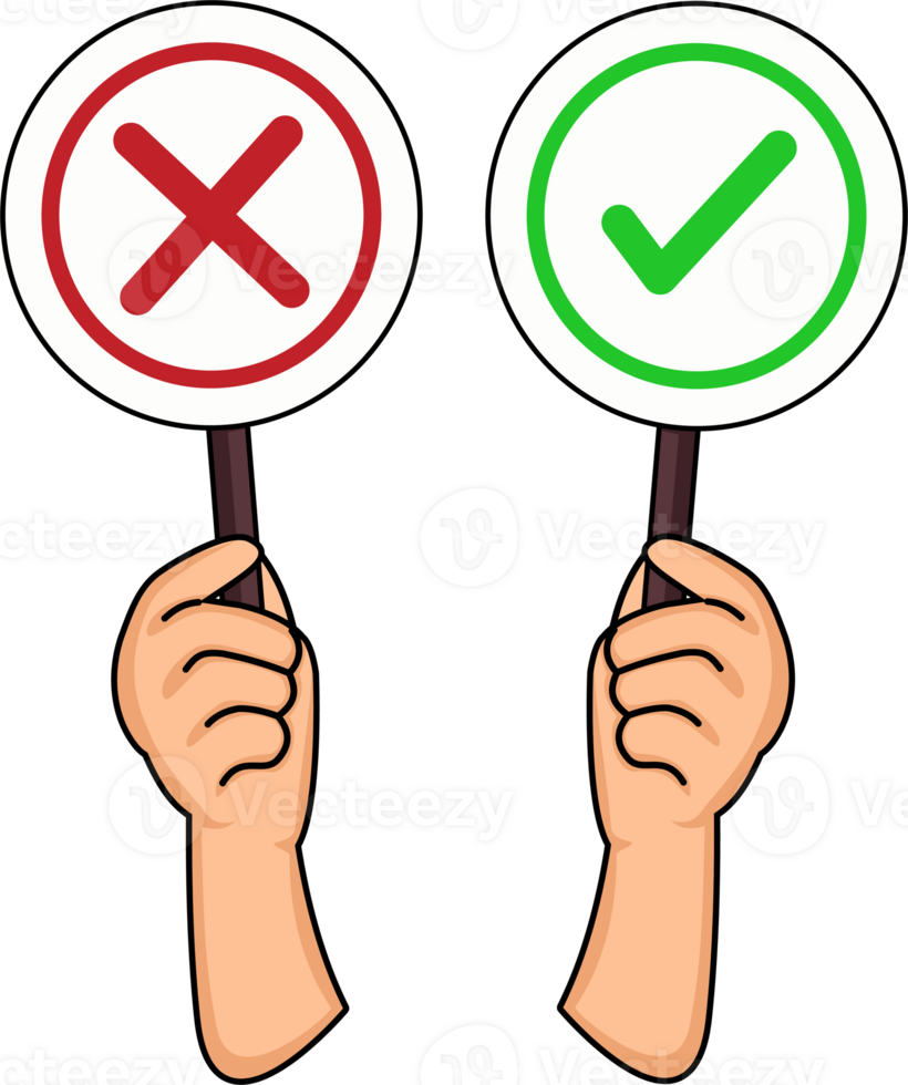 hand holding voting card with cross checkmark wrong and right or people making choice vote and polling png