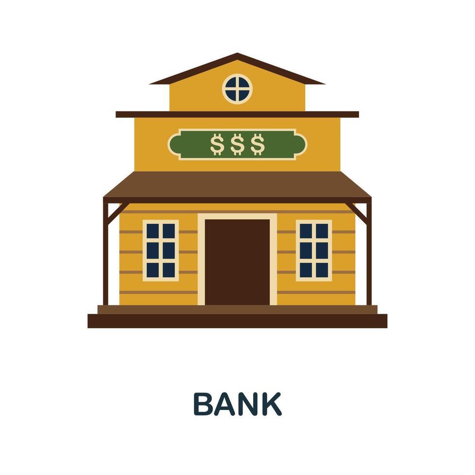 Bank flat icon. Color simple element from wild west collection. Creative Bank icon for web design, templates, infographics and more vector