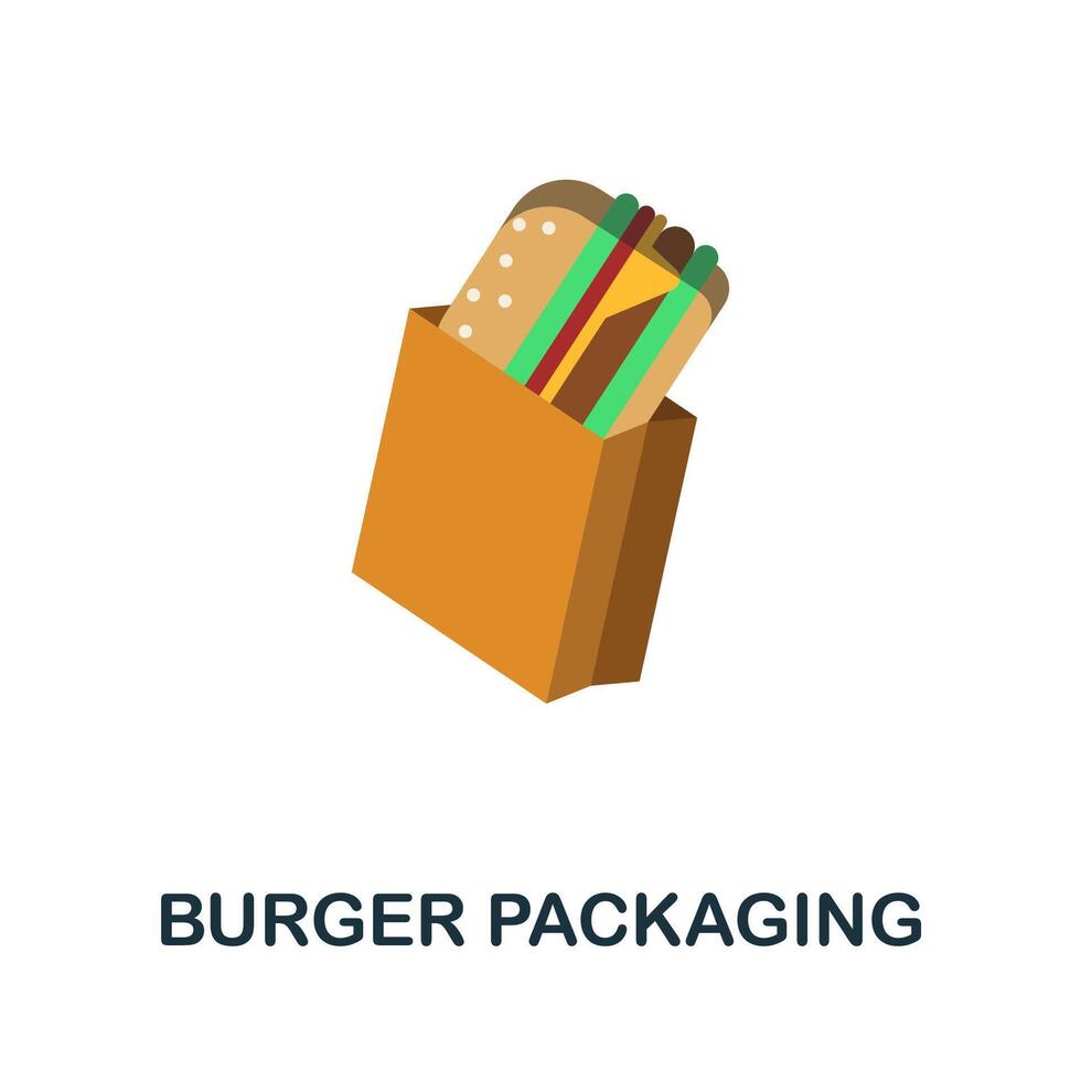 Burger Packaging flat icon. Colored sign from take away service collection. Creative Burger Packaging icon illustration for web design, infographics and more vector
