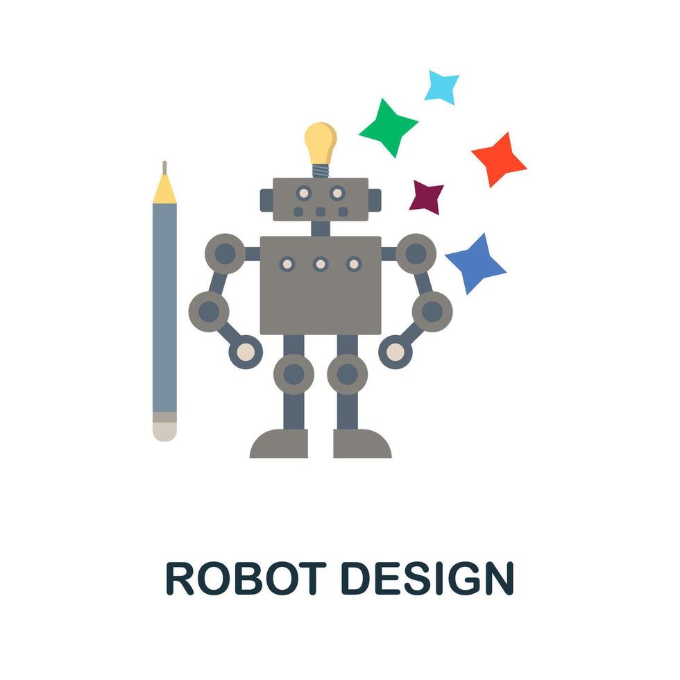 Robot Design flat icon. Colored sign from robotics engineering collection. Creative Robot Design icon illustration for web design, infographics and more vector