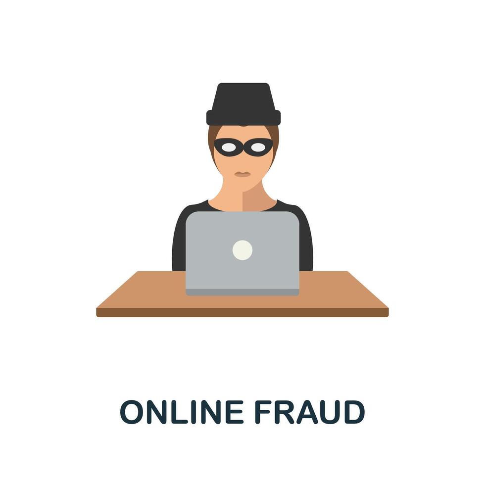 Online Fraud flat icon. Colored sign from productivity collection. Creative Online Fraud icon illustration for web design, infographics and more vector
