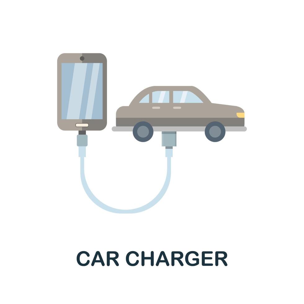 Car Charger flat icon. Color simple element from phone accessories collection. Creative Car Charger icon for web design, templates, infographics and more vector
