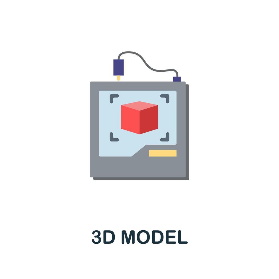 3D Model flat icon. Colored sign from machine learning collection. Creative 3D Model icon illustration for web design, infographics and more vector