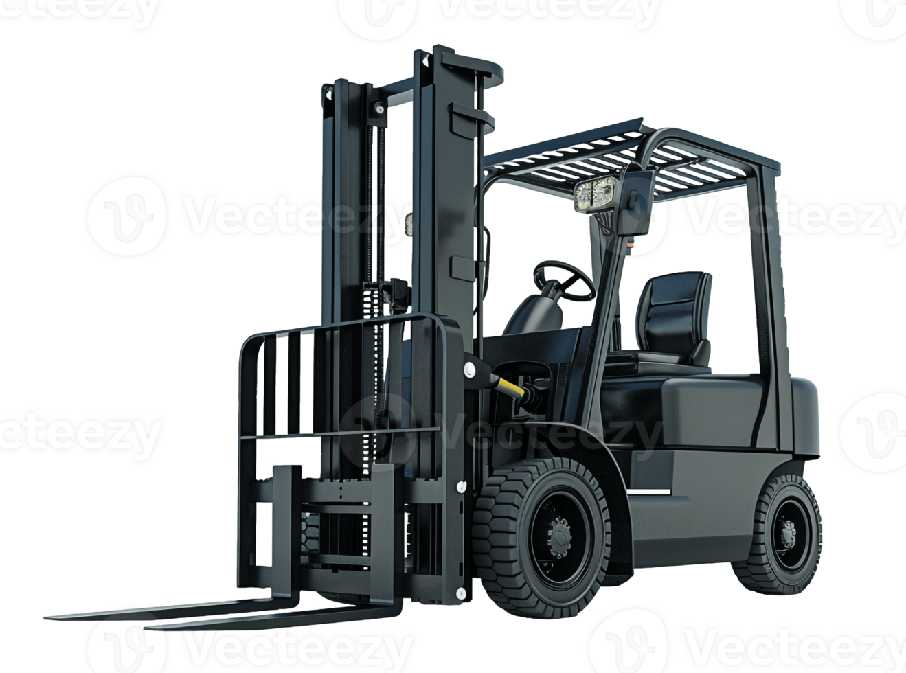 Powerful Black Forklift Truck Isolated on Transparent Background, . png