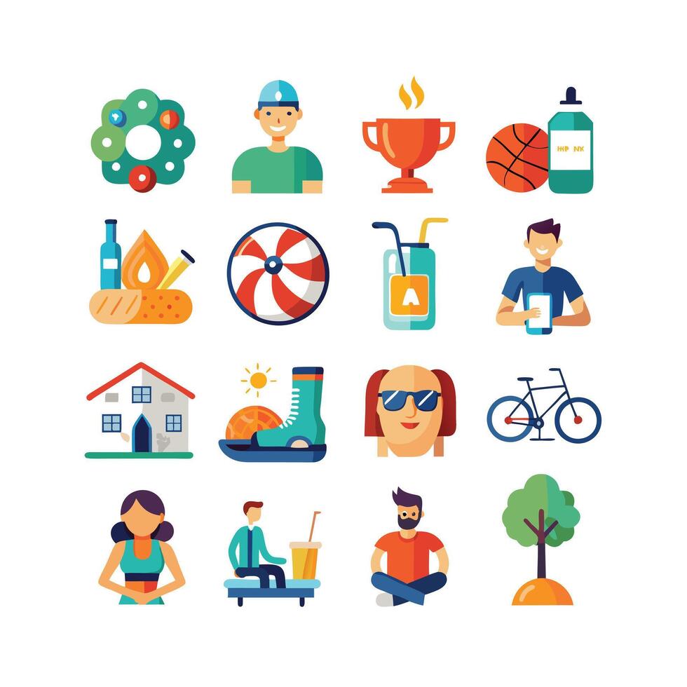 Lifestyle and Leisure Icon Set Collection Illustration vector