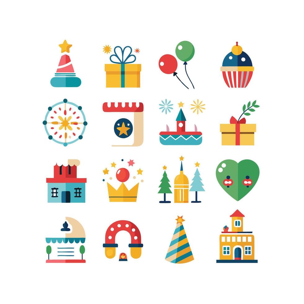 Holiday and Event Icon Set Collection Illustration vector