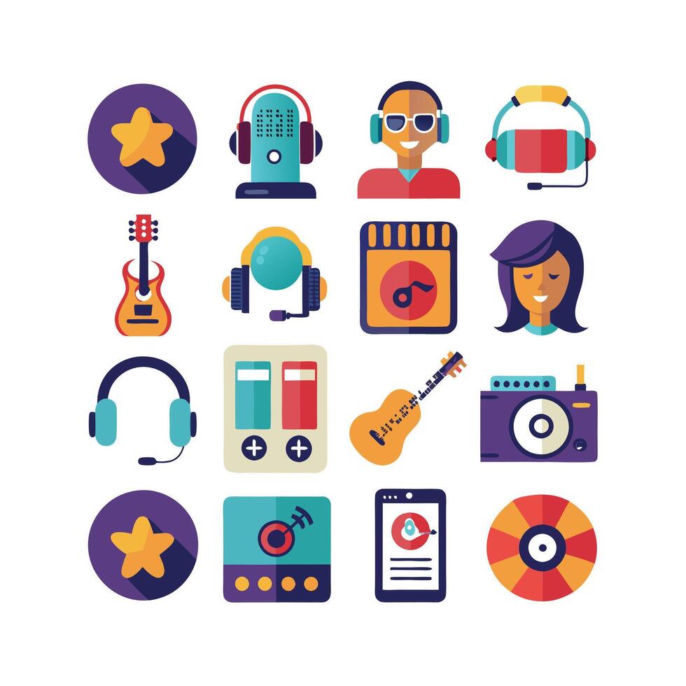 Music and Entertainment Icon Set Collection Illustration vector