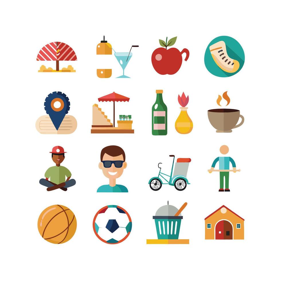Lifestyle and Leisure Icon Set Collection Illustration vector