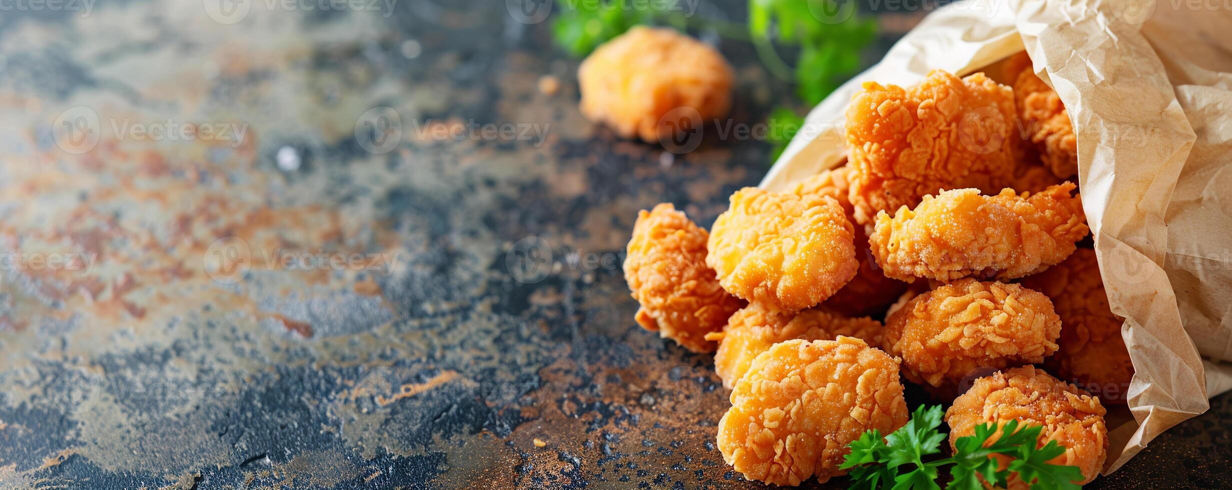Bag of frozen chicken nuggets with a crispy breaded coating. photo