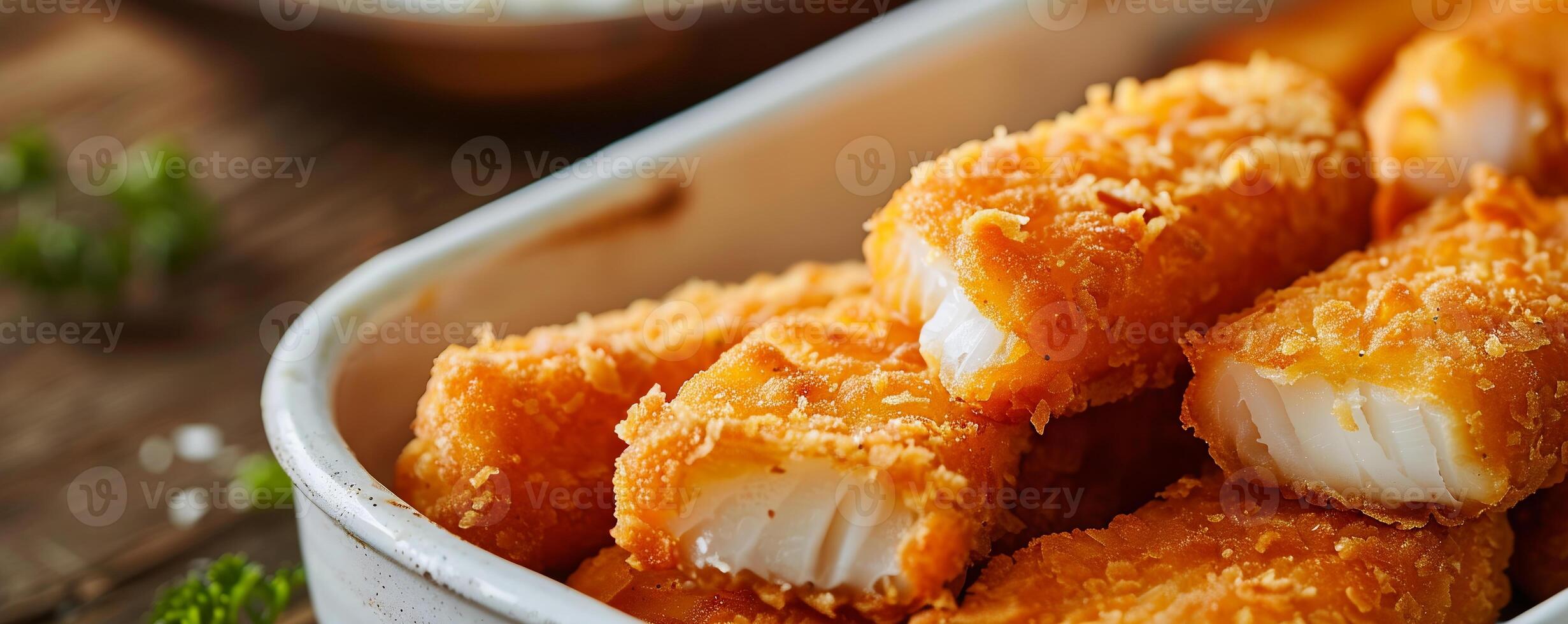 Box of frozen fish sticks made with flaky white fish and a crunchy coating. photo