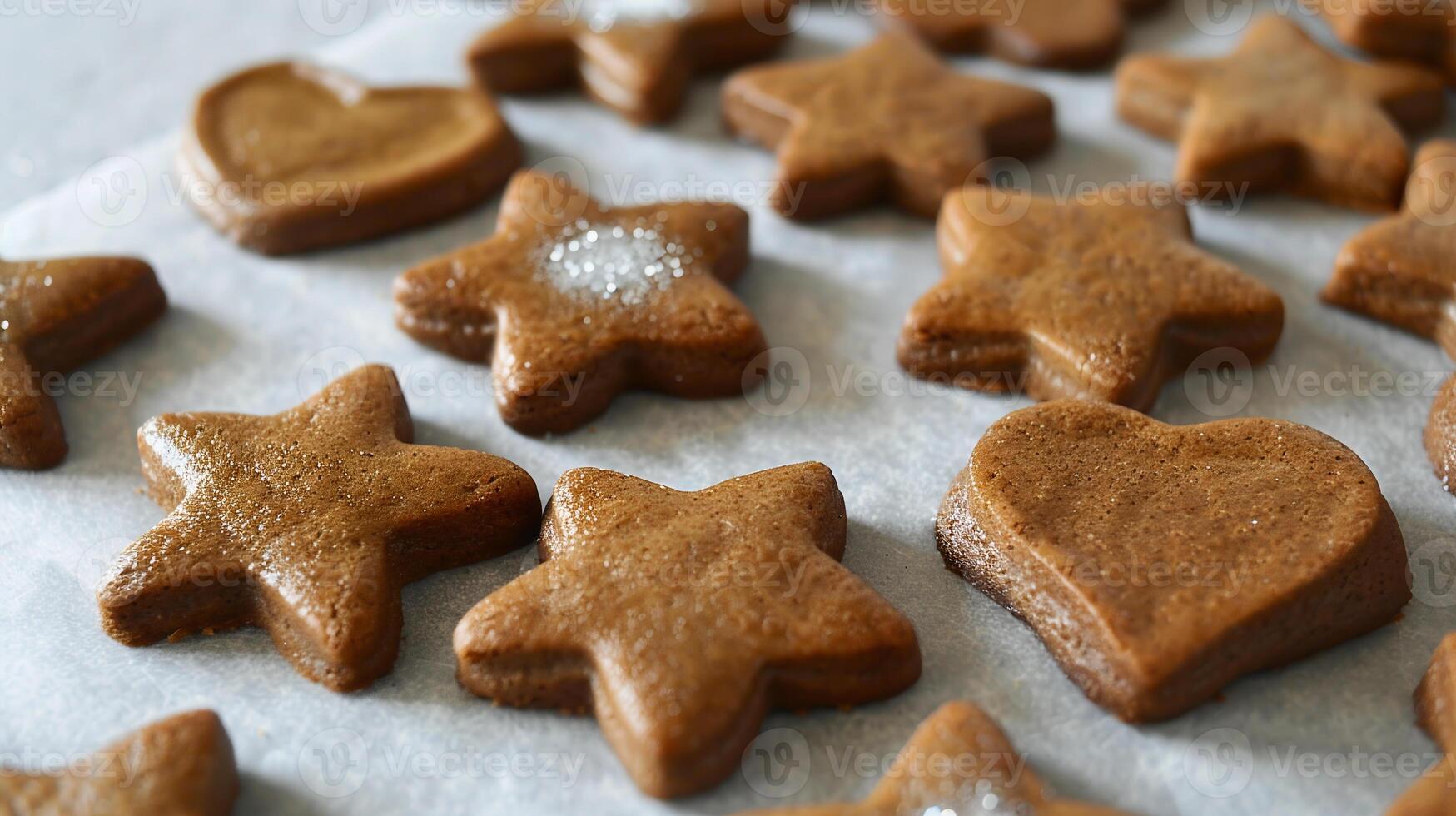 Soft and chewy gingerbread cookies shaped like stars, hearts, and gingerbread men. photo