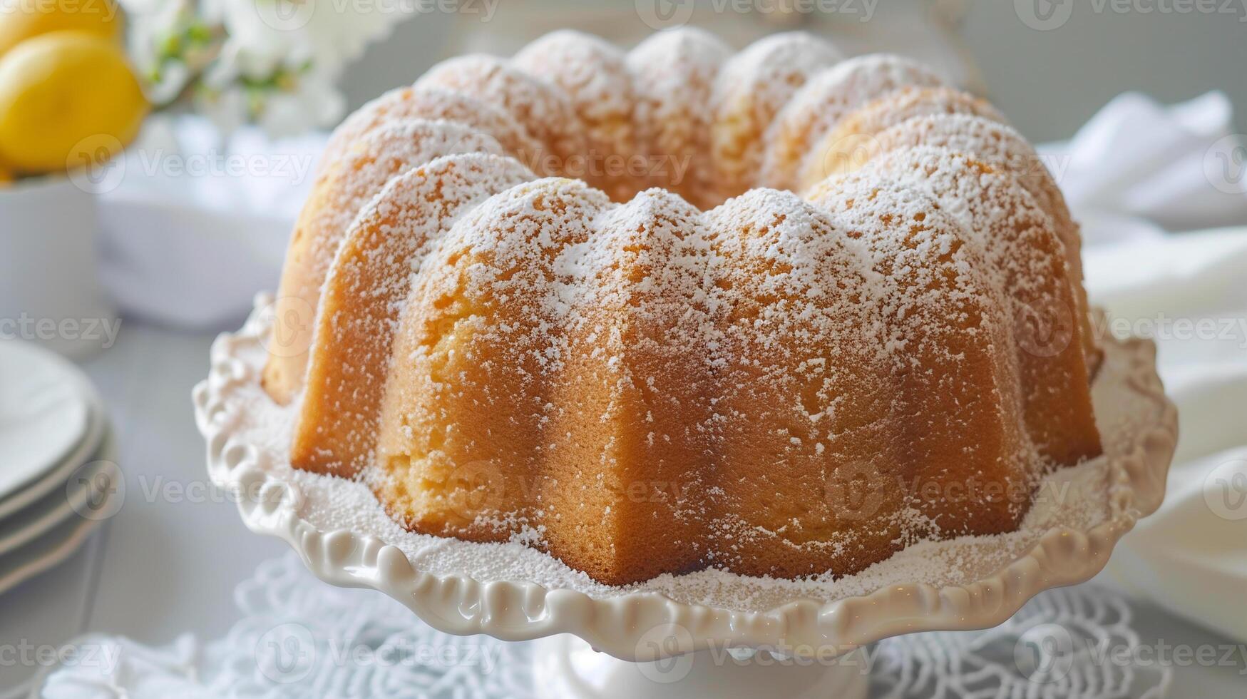 Light and airy chiffon cake with a hint of lemon flavor, dusted with powdered sugar. photo