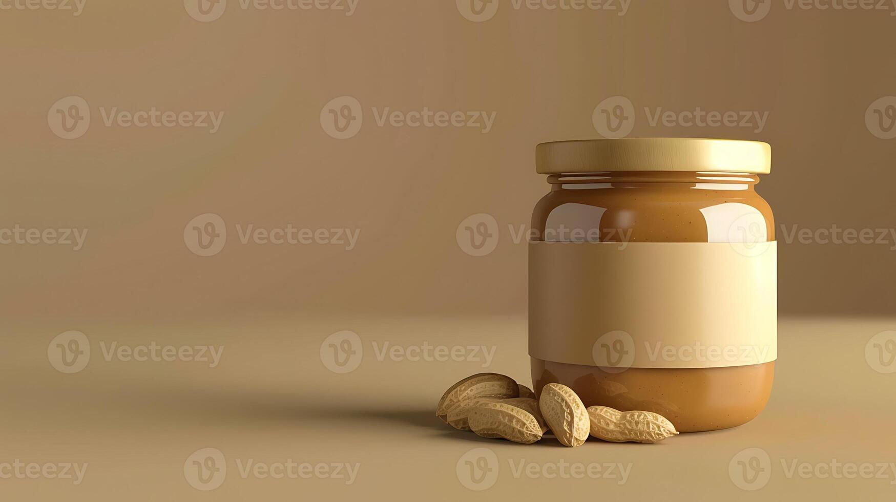 Peanut butter jar with blank label and peanuts mockup photo