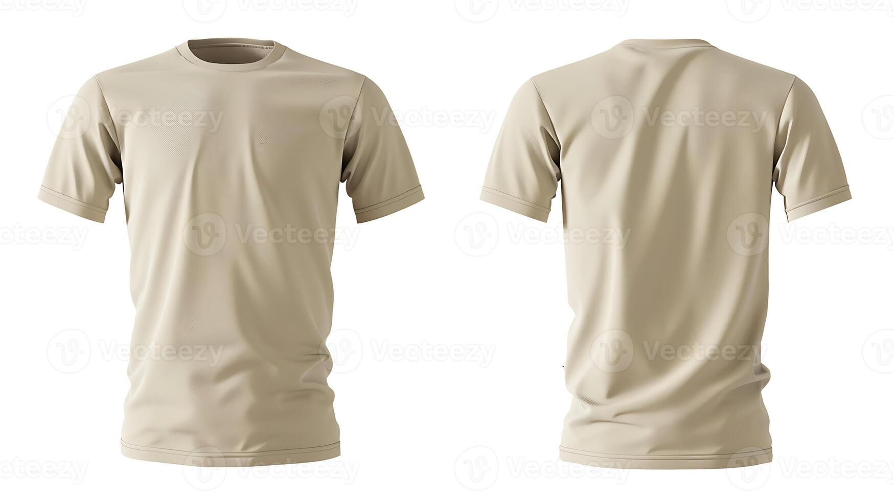 Beige short-sleeve t-shirt front and back view mockup photo