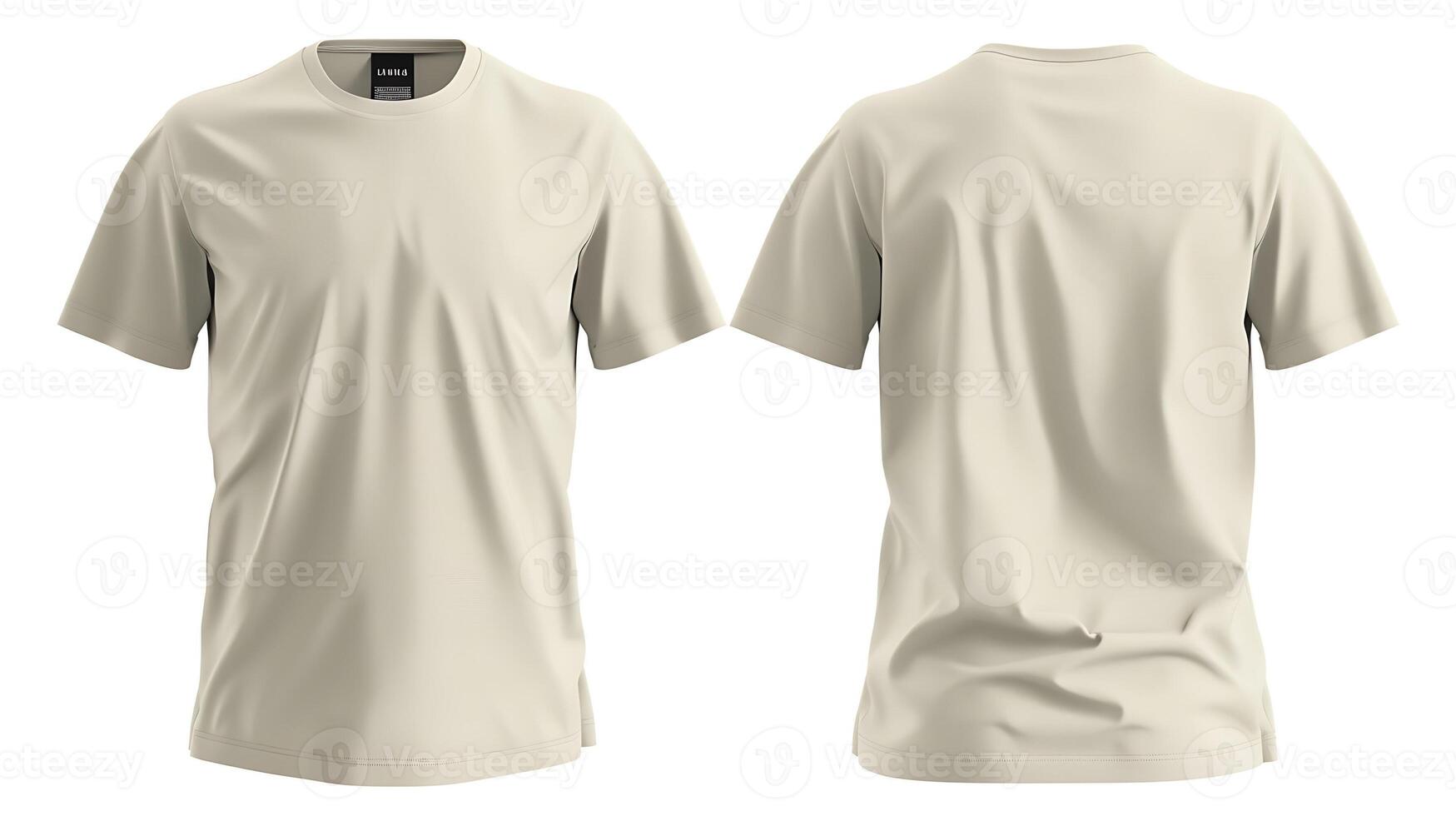 Plain beige t-shirt front and back view white background mockup photo