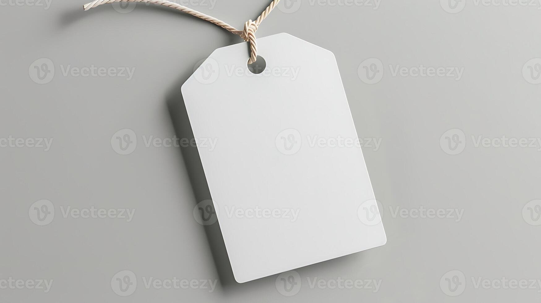 White blank price tag with string white background mockup photo