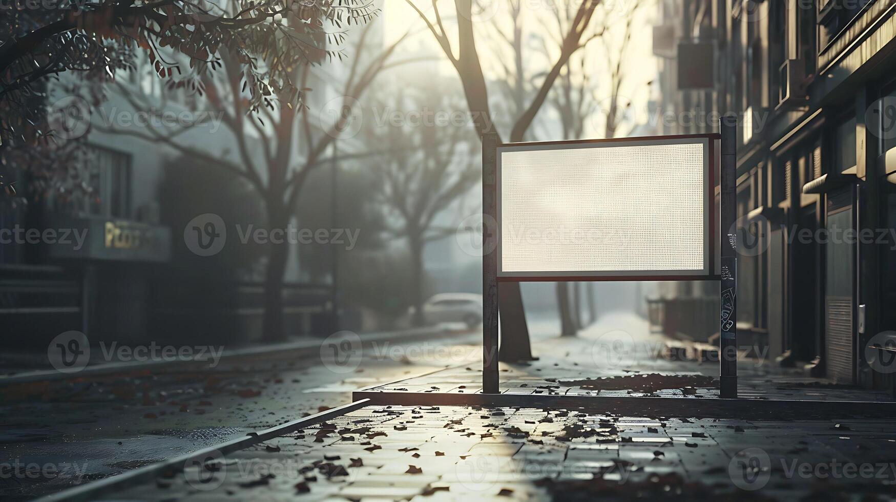 Empty billboard on a quiet autumn city street mockup photo