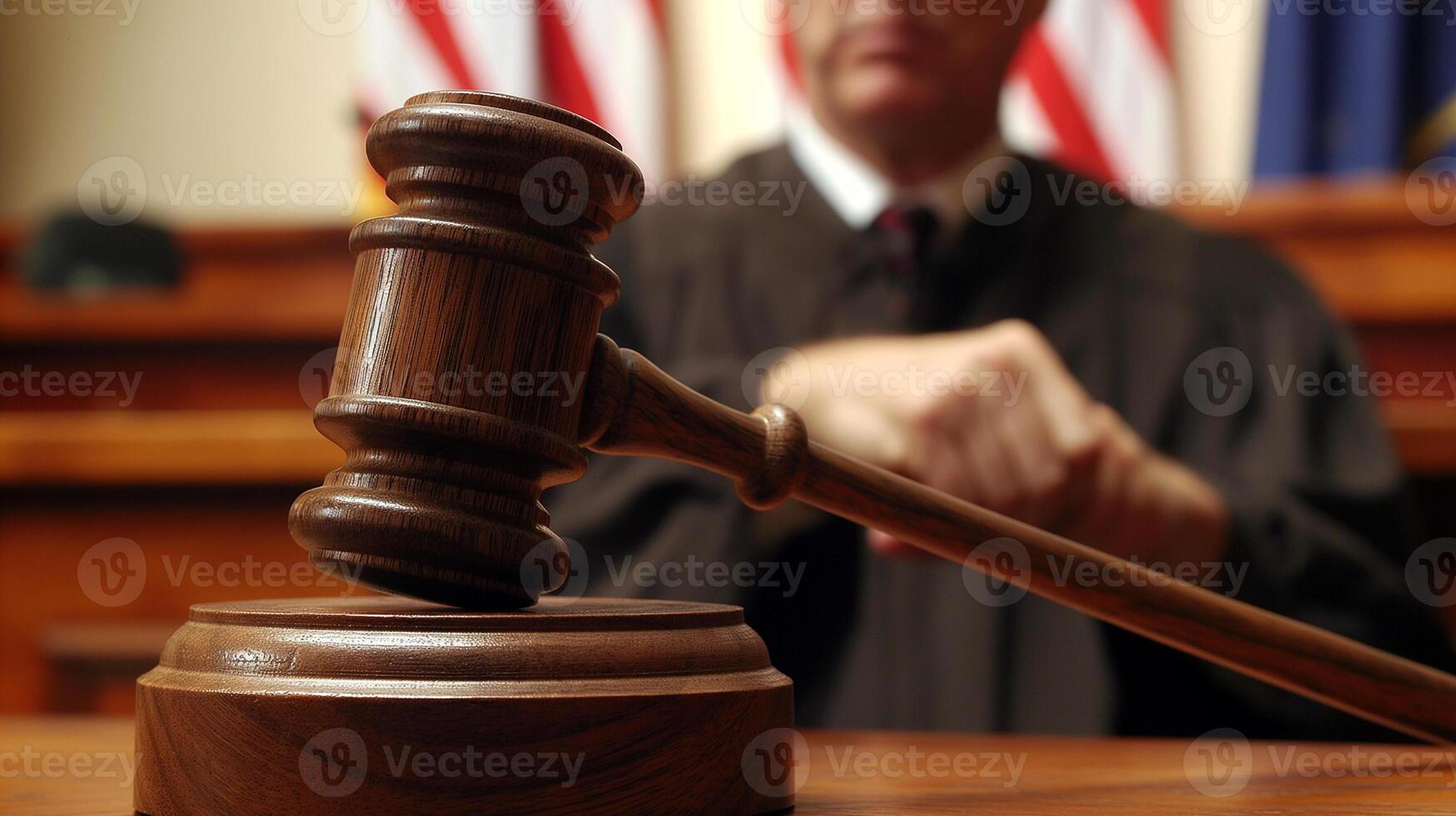 Photo of a judge's gavel to make a fair legislative decision in a criminal case in courtroom close up