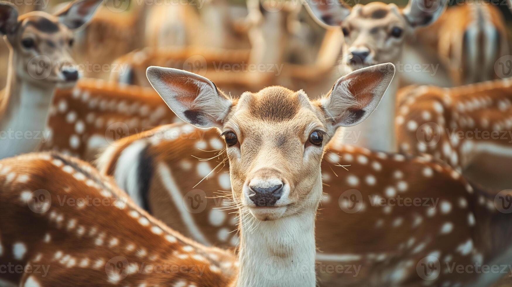 Beautiful realistic close up nature photo of a herd of deer