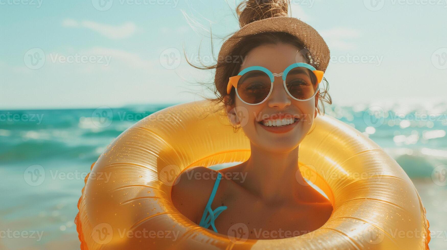 Interesting summer photo of a woman with an inflatable ring