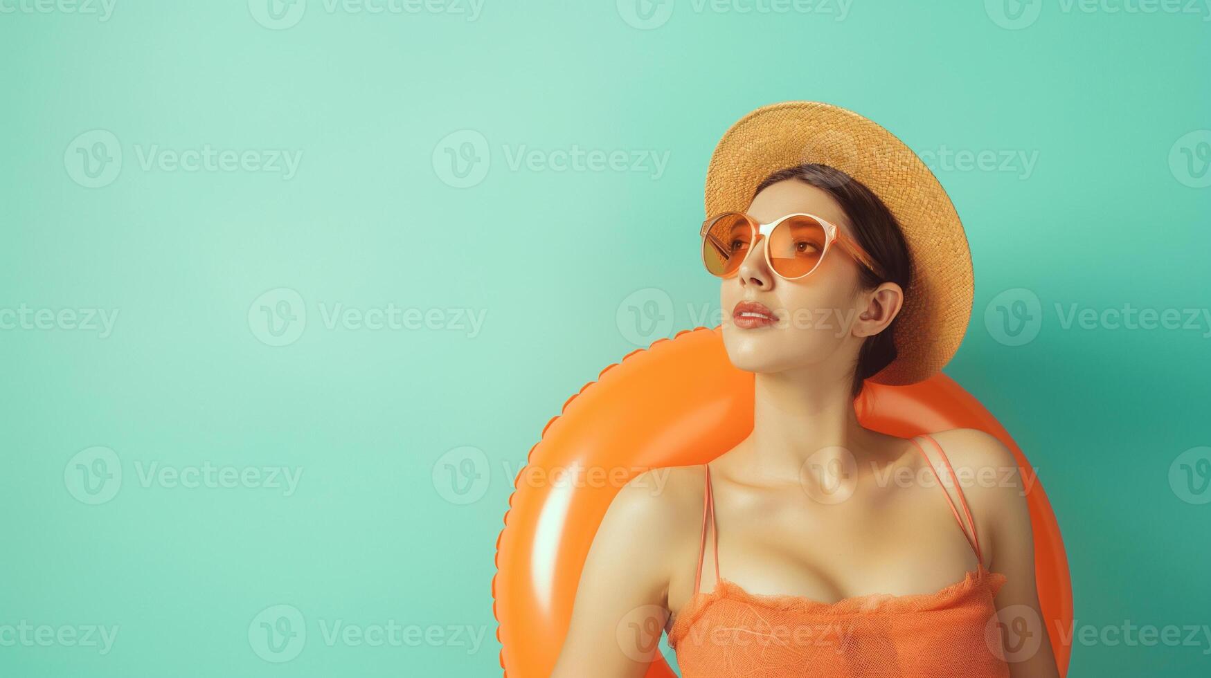 Interesting summer photo of a woman with an inflatable ring