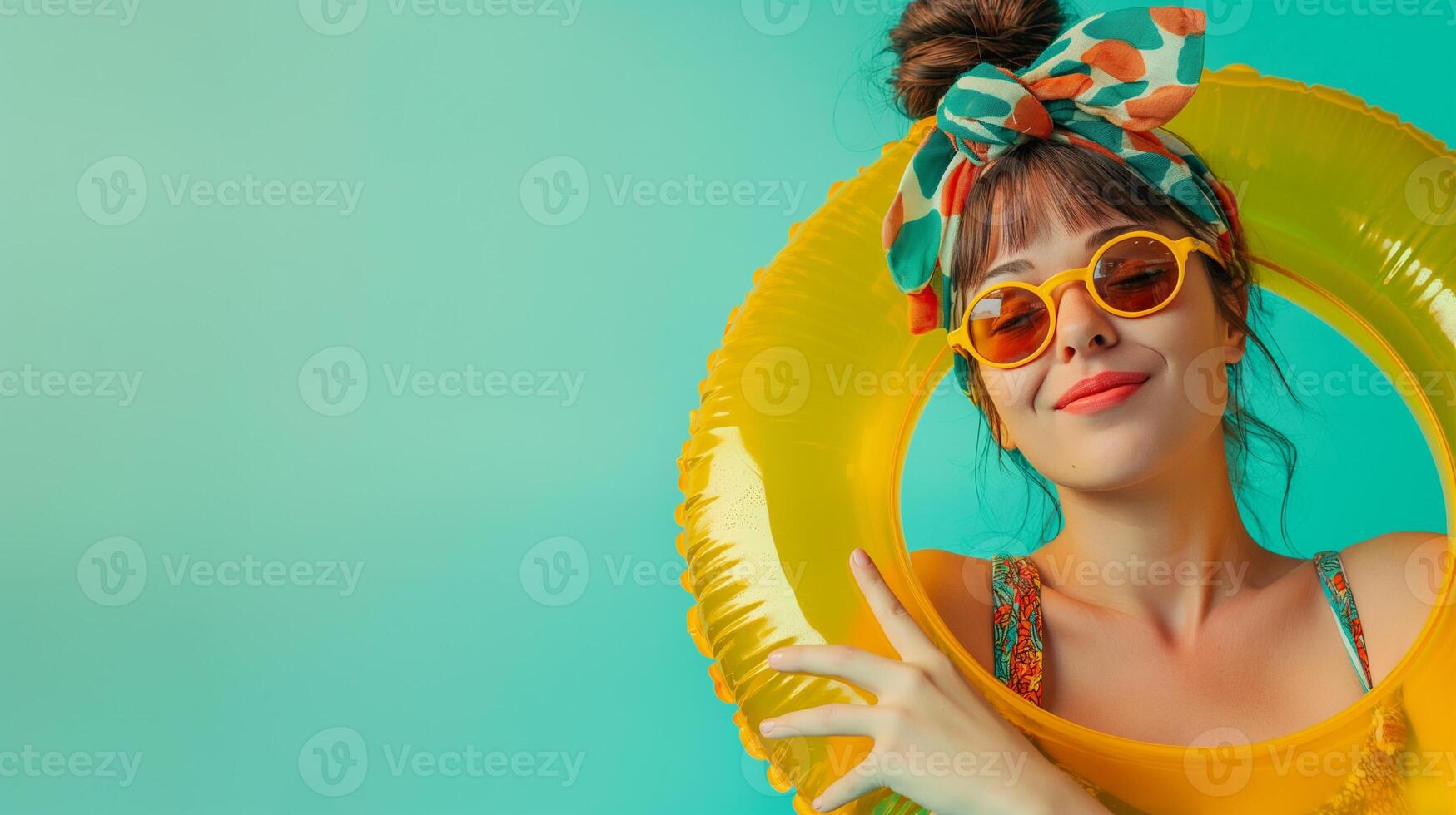 Interesting summer photo of a woman with an inflatable ring