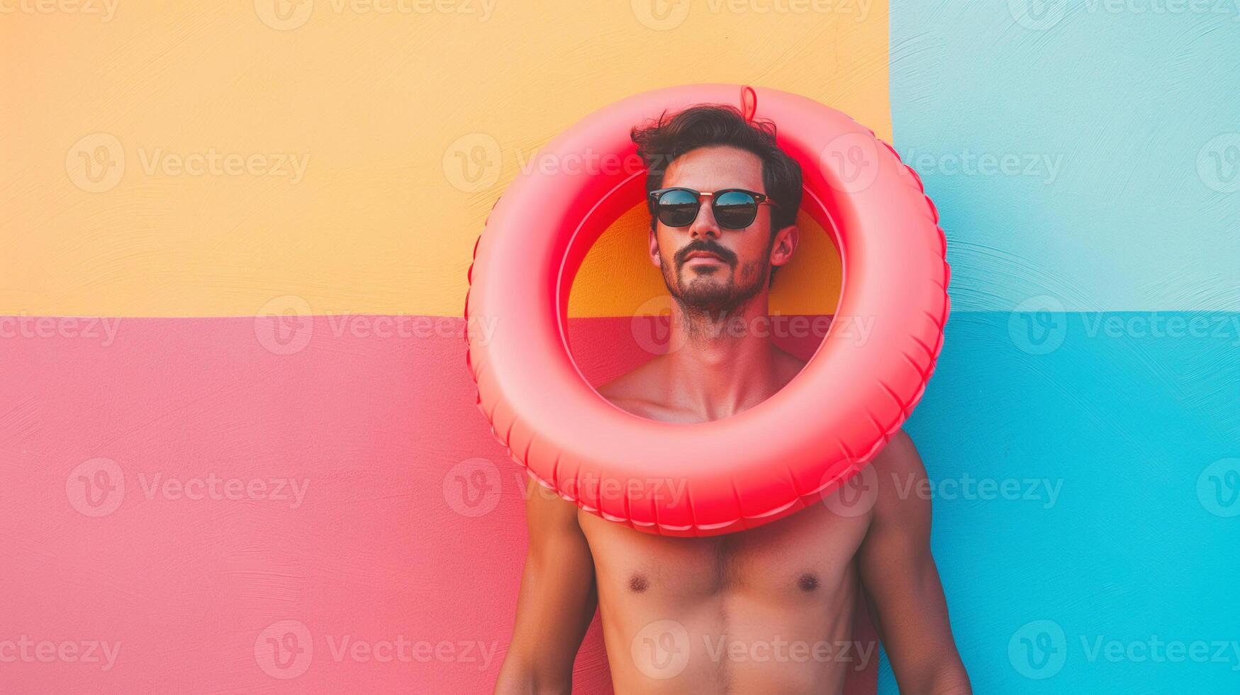 Interesting summer photo of a man with an inflatable ring
