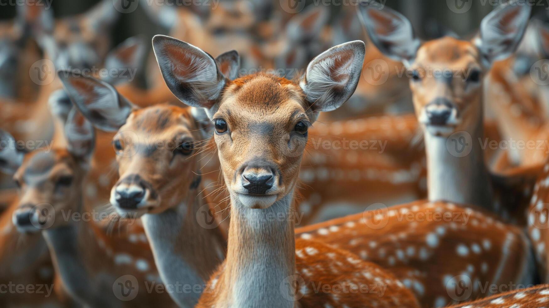 Beautiful realistic close up nature photo of a herd of deer