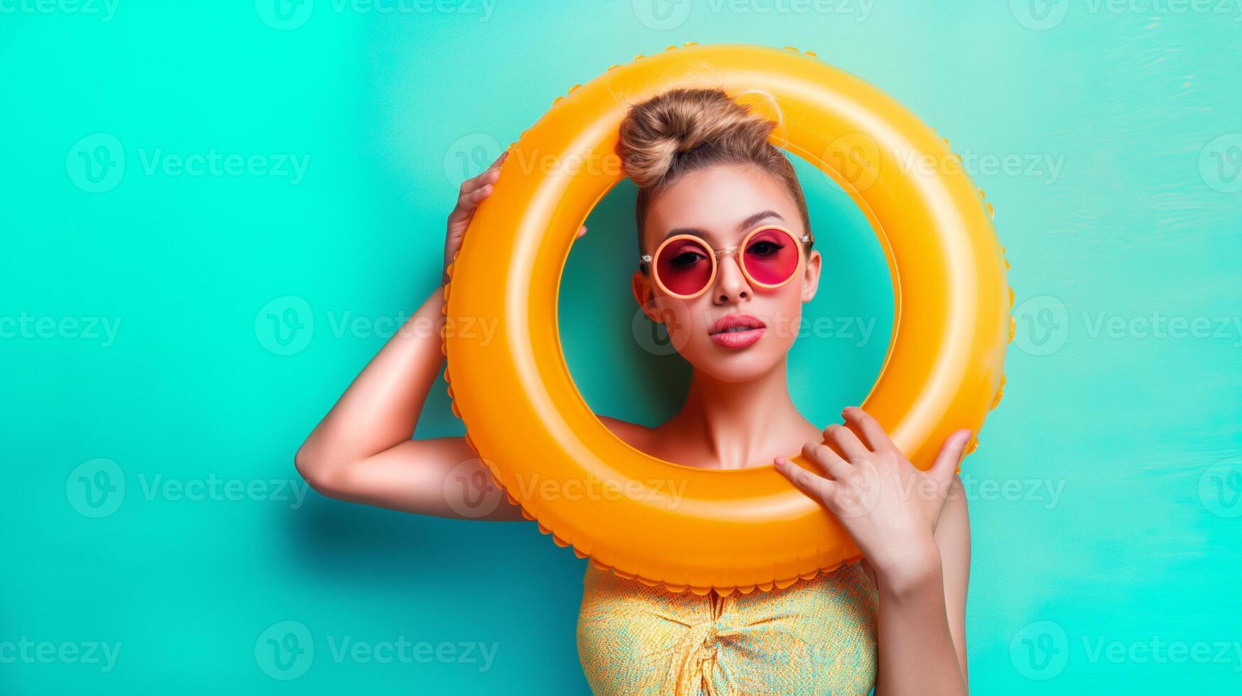 Interesting summer photo of a woman with an inflatable ring