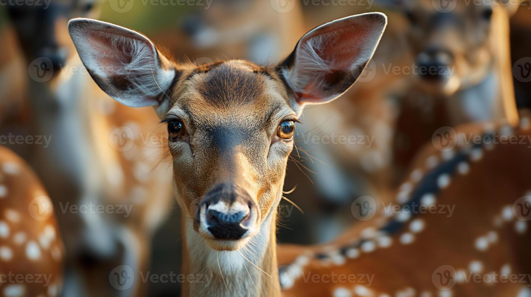 Beautiful realistic close up nature photo of a herd of deer