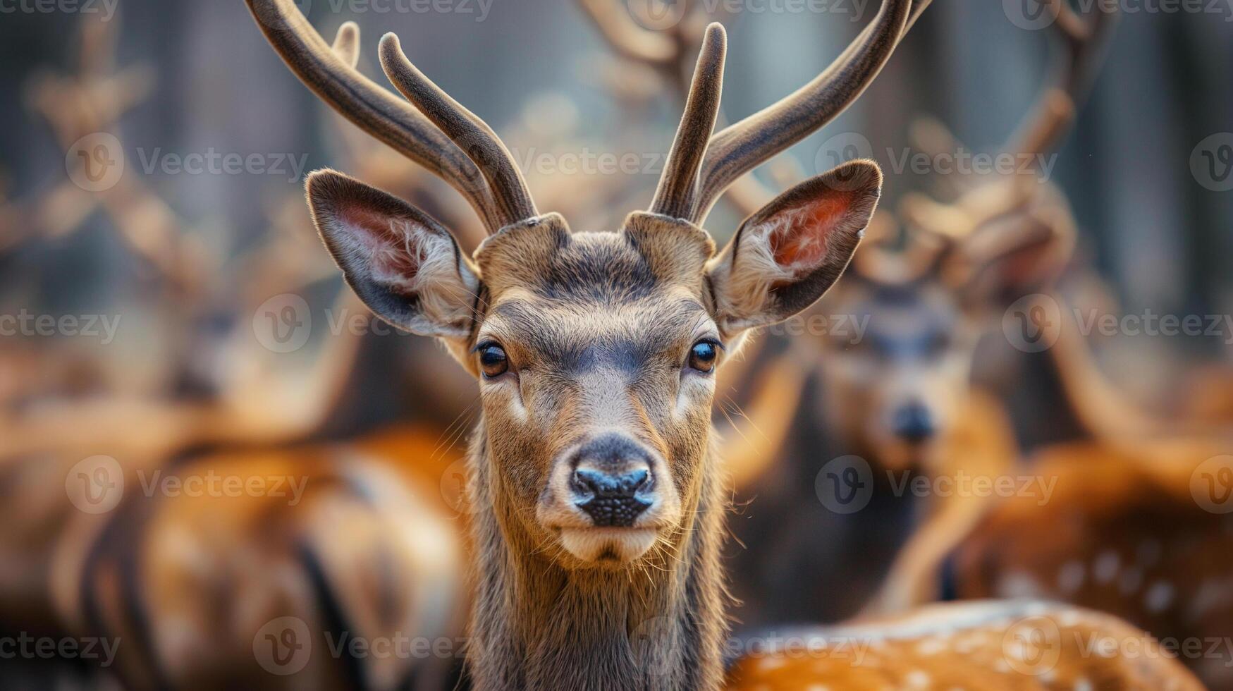 Beautiful realistic close up nature photo of a herd of deer