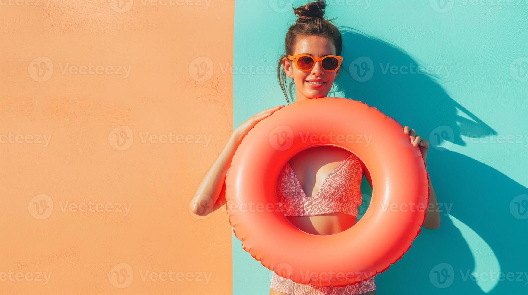 Interesting summer photo of a woman with an inflatable ring