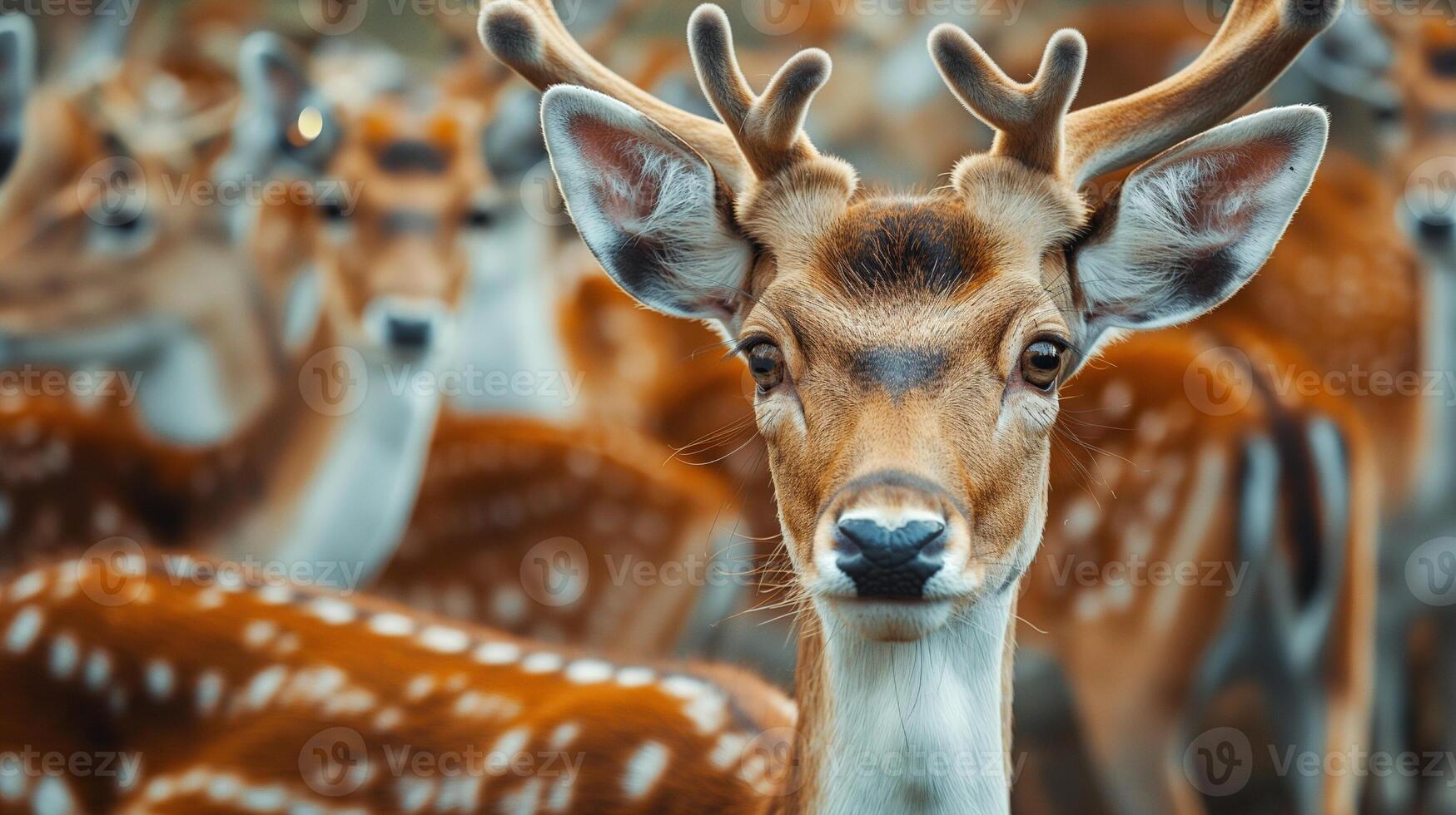 Beautiful realistic close up nature photo of a herd of deer