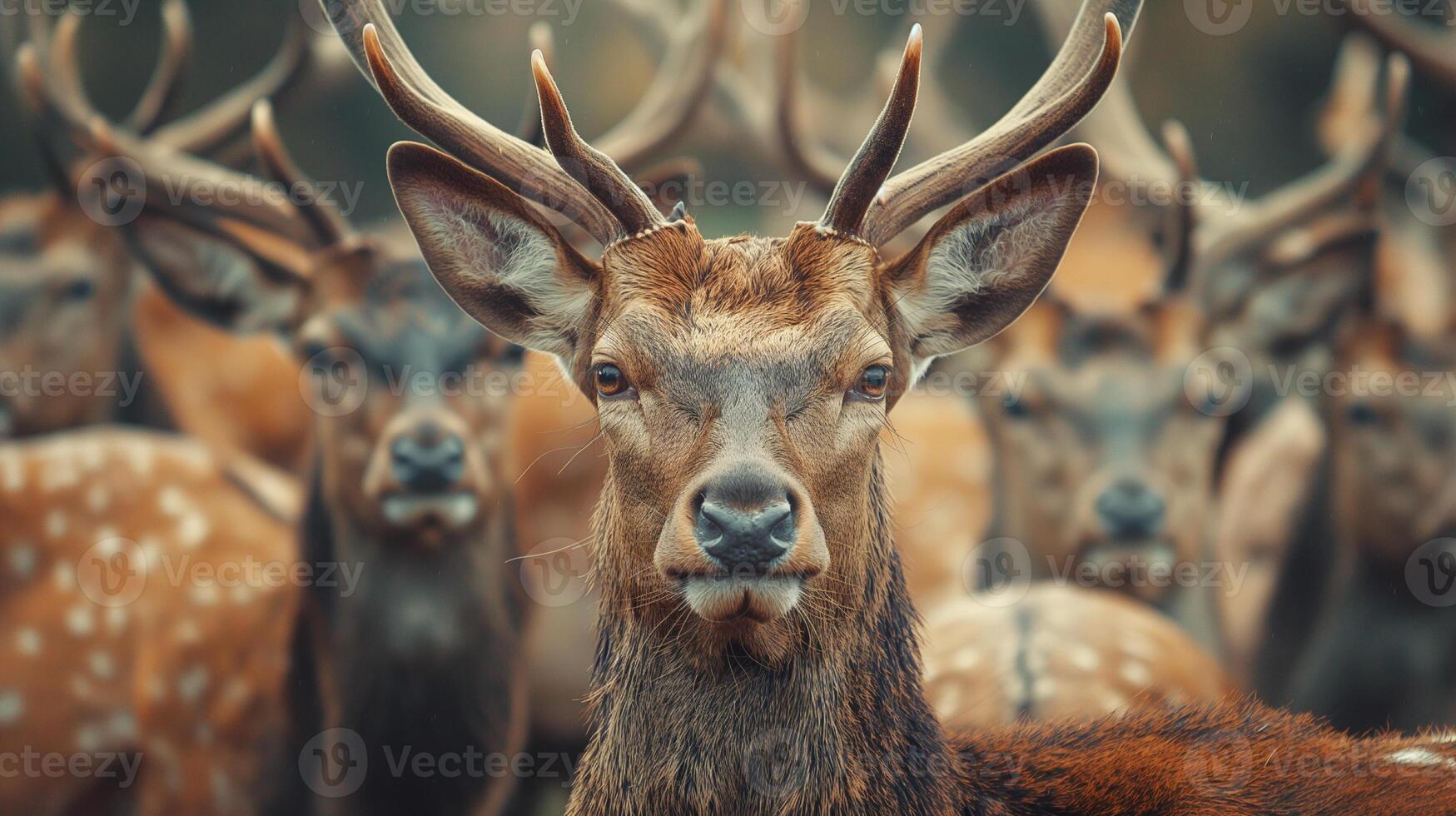 Beautiful realistic close up nature photo of a herd of deer