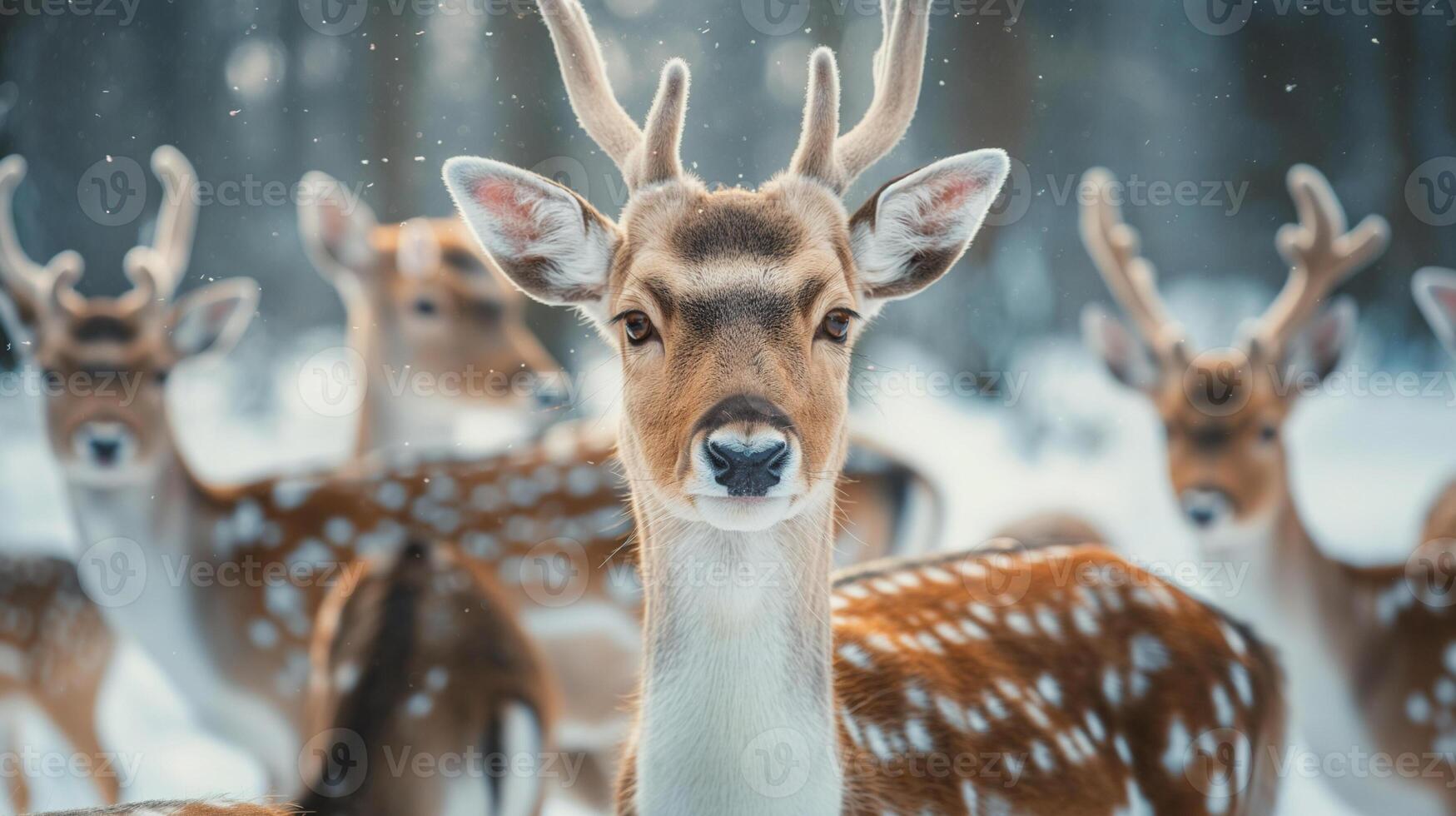Beautiful realistic close up nature photo of a herd of deer