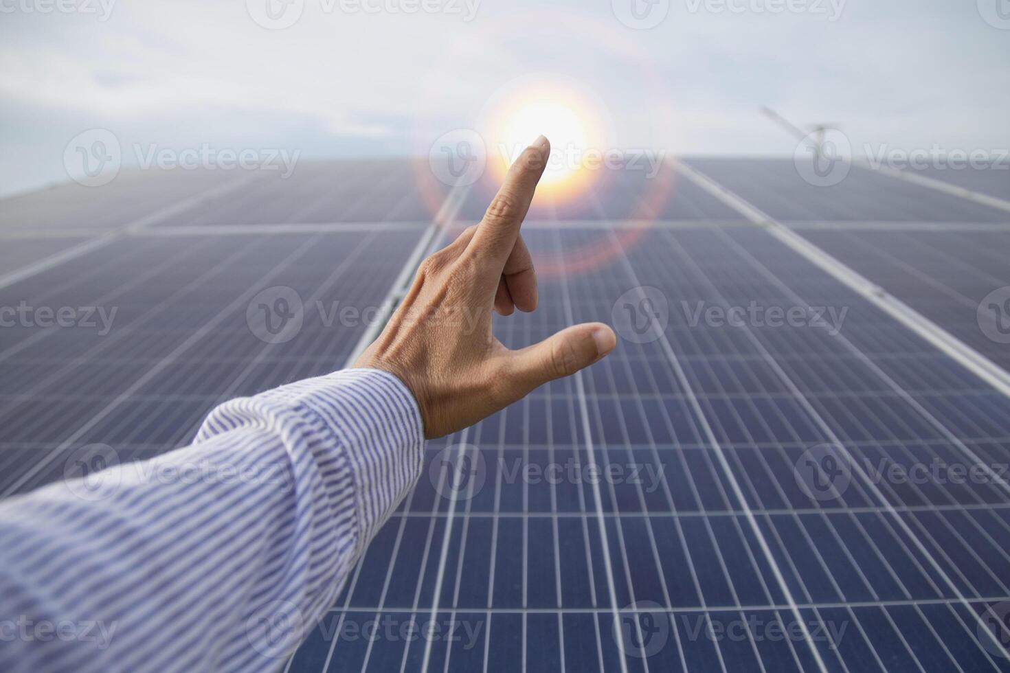 Solar energy panels with sky and clouds. photo