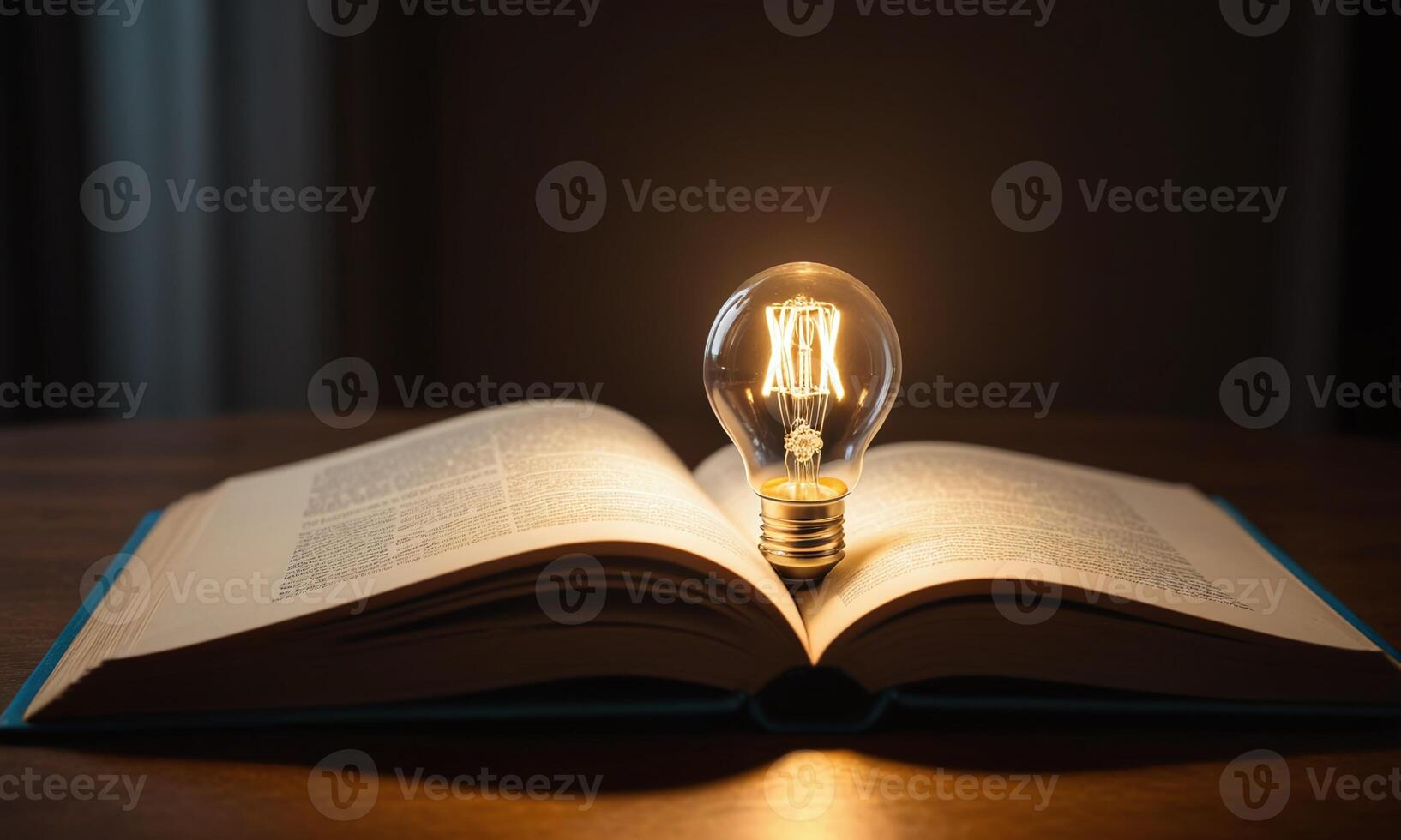 Light bulb glowing on book photo