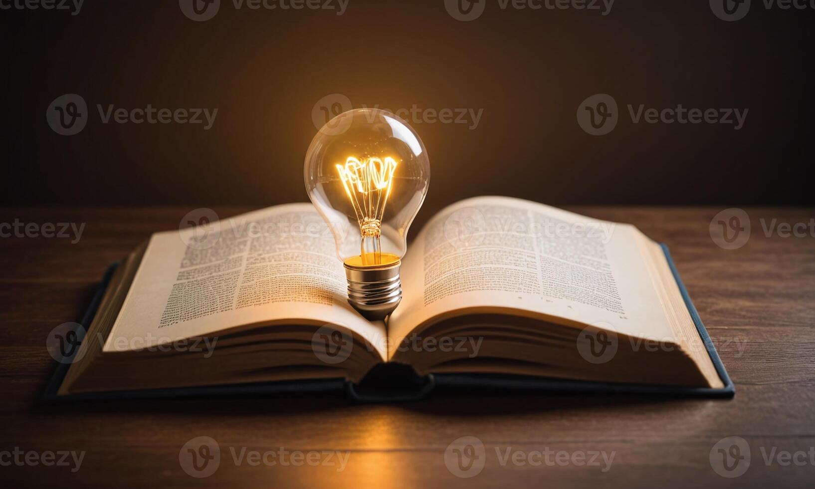 Light bulb glowing on book photo