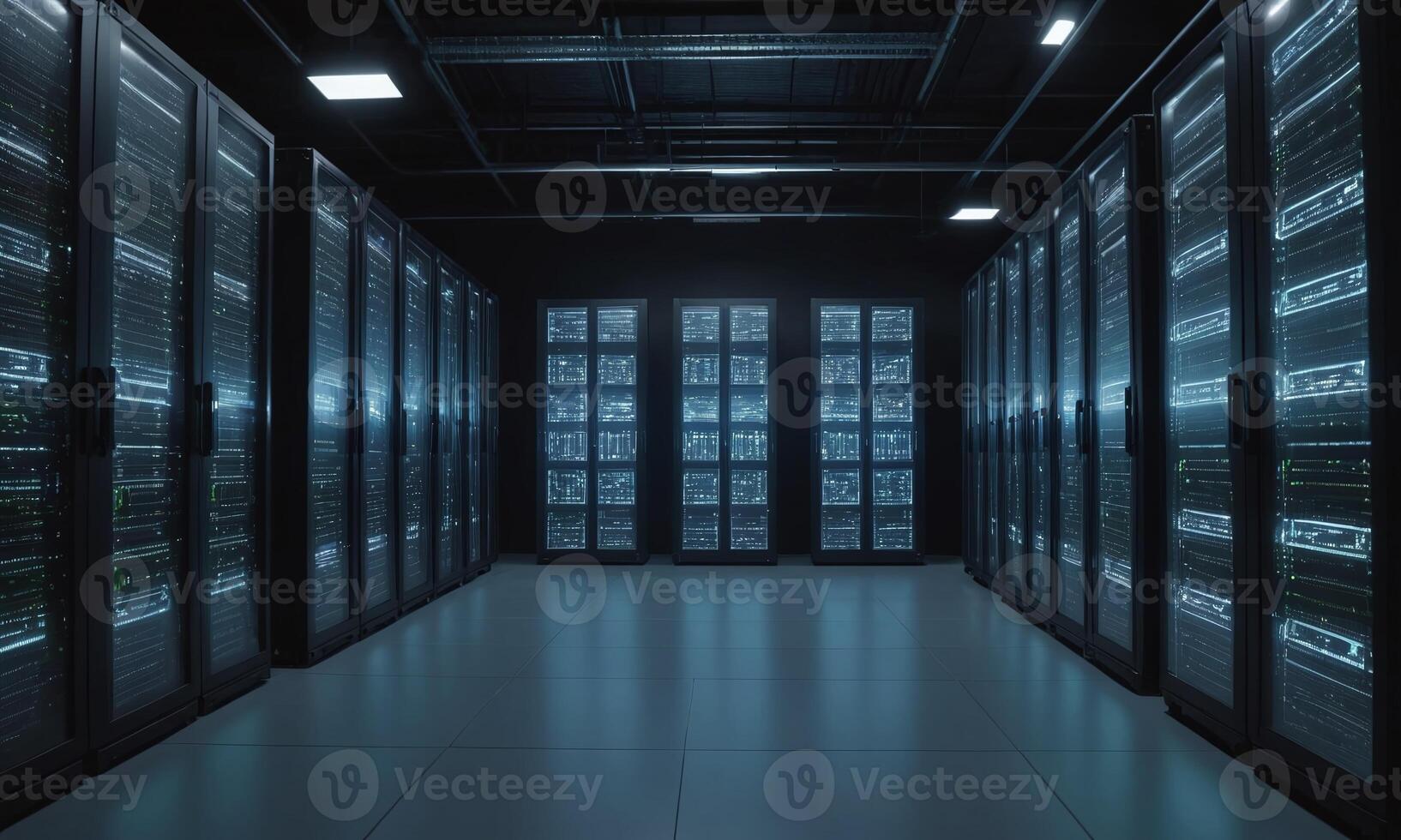 Modern Data Technology Center Server Racks in Dark Room photo