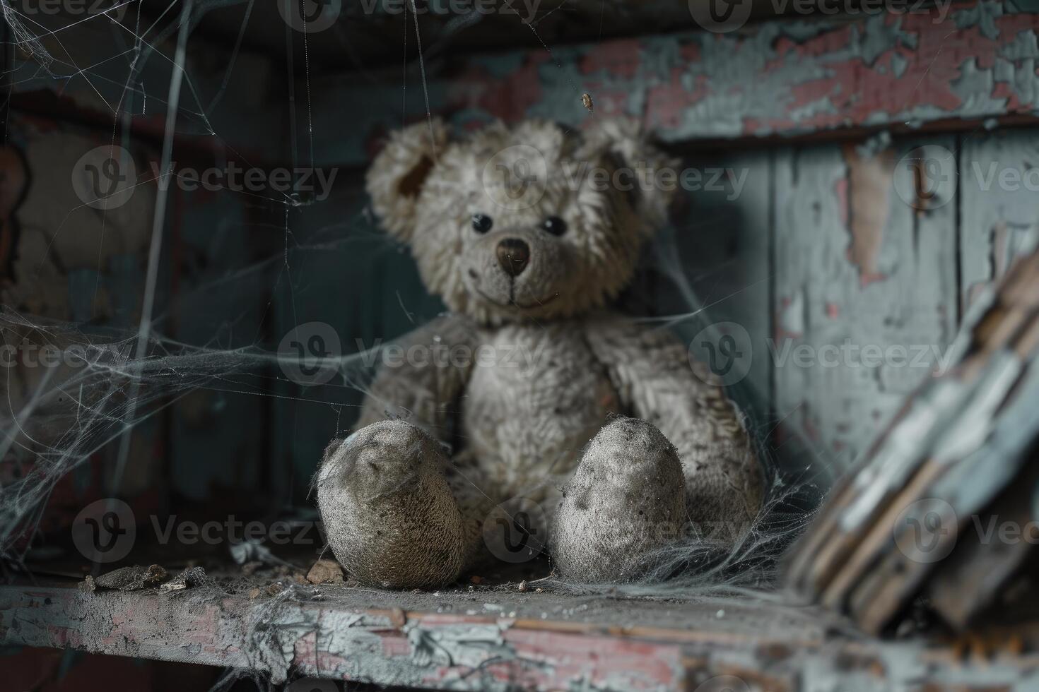 Forgotten Memories The Dusty Teddy Bear on the Shelf photo