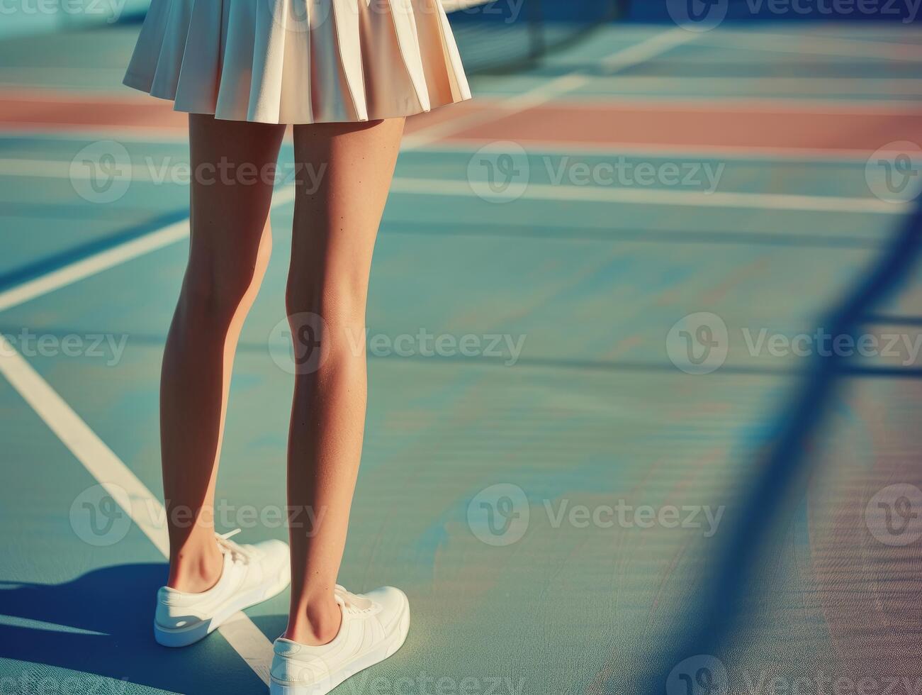 Serene Beauty Girl in White Skirt on Colorful Court photo