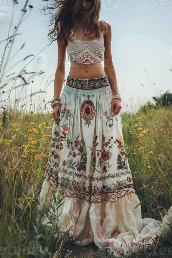 Bohemian Beauty Connecting With Nature in Embroidered Elegance photo