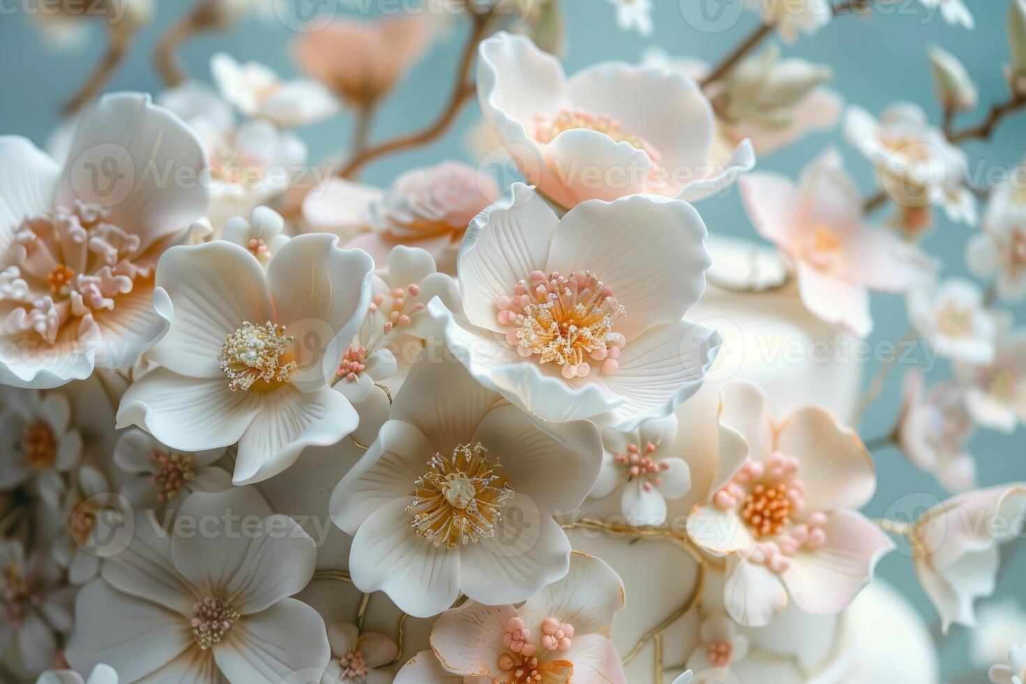 Soft Pink and White Blossoms Displaying Intricate Details photo