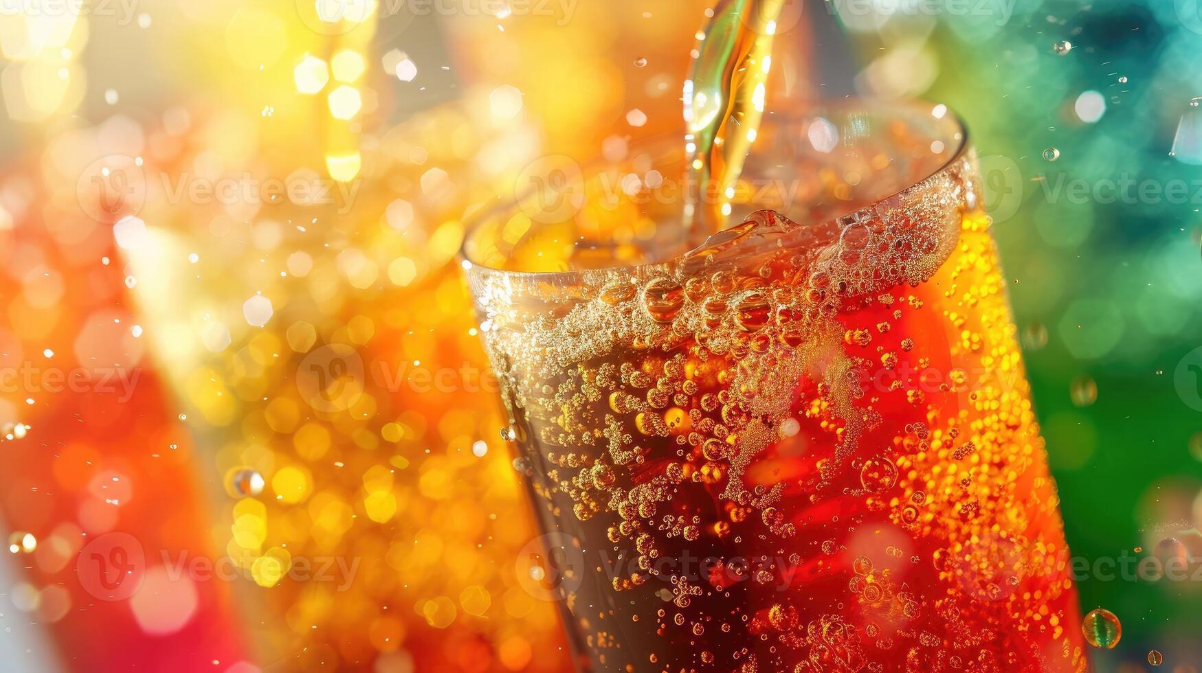 Fizzy Delight Sparkling Beverage Poured in Glass with Bokeh photo